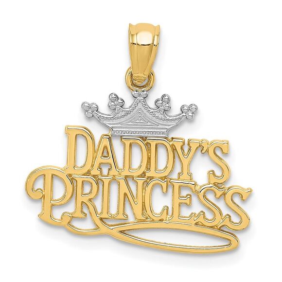 14k Yellow Gold & White Rhodium Daddy's Princess Script Pendant 20mm